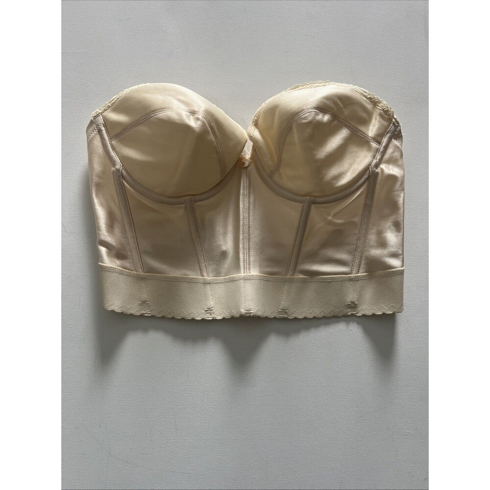 Vtg Shiny Satin Carnival Bustier Corset 36C Underwired Bra Lingerie Low Back